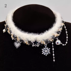 Y2K Black&Gold Star Decorated Choker/Bracelet with Snow and Heart Pandents