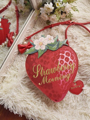 Strawberry PU Bag with Adjustable Strap & Floral Accents