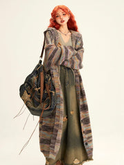 Colorful Striped Long Hooded Cardigan