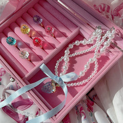 Strawberry Pendant Pink/Blue/Red Bowknot Beaded Necklace