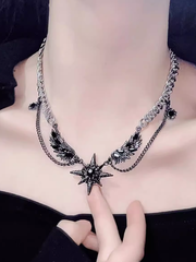 Y2K Black Wings and Star Design Gothic Necklace