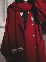 Red/White Scarf with Letter Embroidery