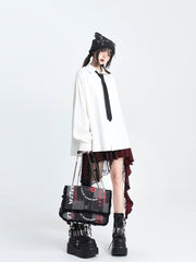 Clearance - Size for Bust 126cm Classic White Polo Shirt with Loose-Fit & Front Pocket