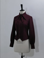 Wine Red Point Collar Pleated and Lace Detailing Placket Triangle Hemline Vampire Ouji Lolita Shirt