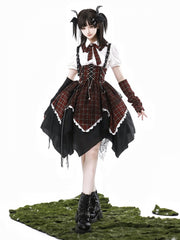 White Puff-Sleeve Lolita Blouse with Plaid Bow and Ruffles