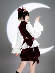 Wine Red Ouji Lolita Banded Collar Prince Style Velvet Waistcoat