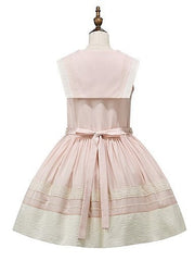 Pink Sailor Collar Lolita Dress with Beige Trims and Lace Bow Accent