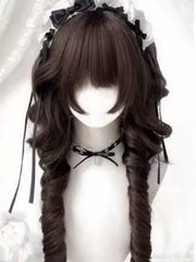 Light Brown 60CM Hime Cut Curly Wig with Full Bangs