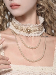 Cream Lace Choker with Detachable Bead Chain
