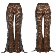 Clearance-Size L for Waist 77CM Coffee Goth Lace Trousers