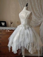 White Irregular Spider Web Overlay Shiro Gothic Lolita Dress Studs Design and Buckles