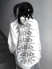 White Gothic Dark Style Sweater with Bone Beetle Pattern