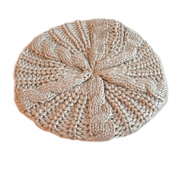 Khaki/Brown/Black Knitted Beret Hat