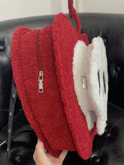 Red Apple White Skull Gothic Halloween Plush Backpack