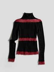 Urban Goth Black & Red Paneled Knit Long-Sleeve Top