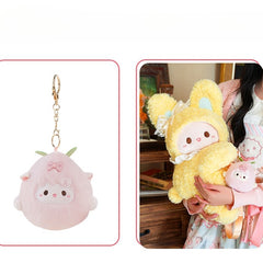 Yellow Rabbit-shaped Bowknot Plush Backpack + 3 Options Keychain Middle/Large Size