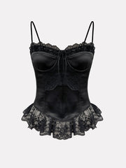 Black Satin Spaghetti Straps Boned Corset Top