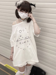 White/Green  Graphic T-shirt