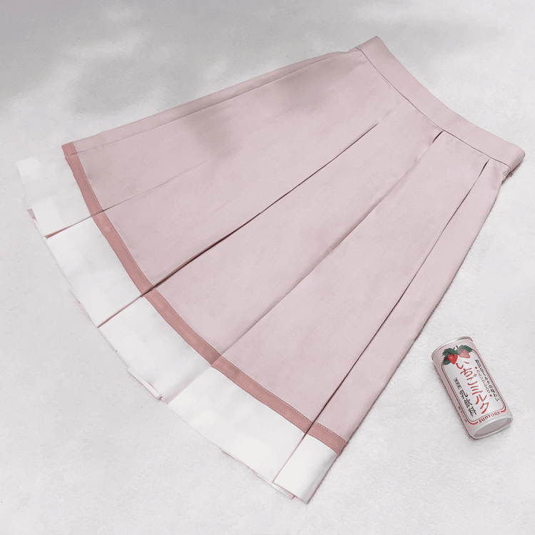 JK Uniform 55cm Pink Box Pleat Skirt with Beige Hem