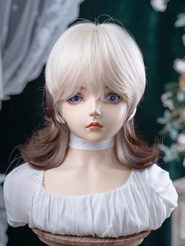 Blonde And Brown Ombre 43CM Length Wavy Wig With Air Bangs