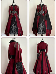 Black And Red Military Lolita Snake Embroidery Cross Decoration Long Sleeves One Piece