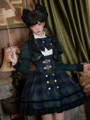 Green Preppy Style Lolita Set - Short Version Under Bust JSK + Shirt + Cropped Top