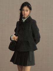 Dark Gray Peter Pan Collar Blazer with Bow Accent