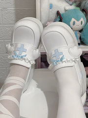 Tenshi Kaiwai Light Blue Yami Kawaii Cross Bowknot Platform Loafers