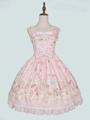 Pink Bunny and Dessert Print Sweet Lolita JSK Dress with Bow Accents