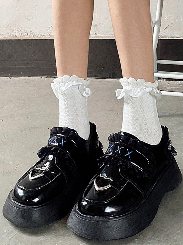 White/Beige/Black Cute Ruffled Cotton Socks