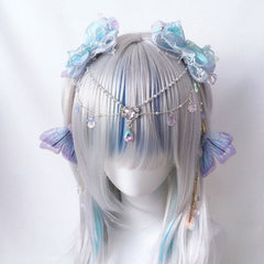 Iridescent Sequined Bow Hairclips with Seashell Accents