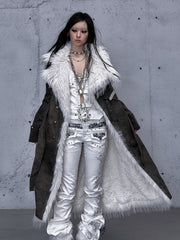 Reversible White and Green Wasteland Punk Coat - Front Button Placket & Button Cuffs