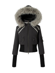 Wasteland Punk Dark Grey Hoodie Jacket with Studded Accents & Pocket Design