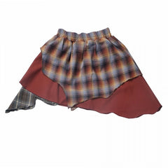 Brown Plaid Elastic Waist Handkerchief Hem Skirt