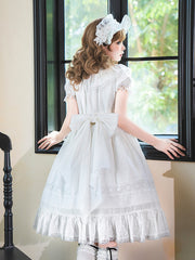 White Sweet Puff Sleeves High Waist Shiro Lolita Cotton Dress