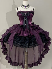Purple & Black Strapless Boned Gothic Lolita Dress with Rose Bouquet Hem