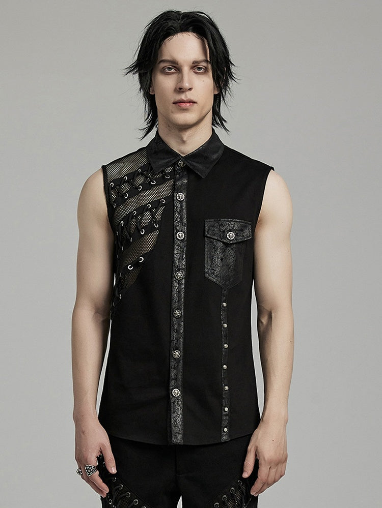 Men's Black Punk Asymmetric Sleeveless Shirt