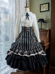 Black & White Striped Corset High-Waist Gothic Lolita Skirt