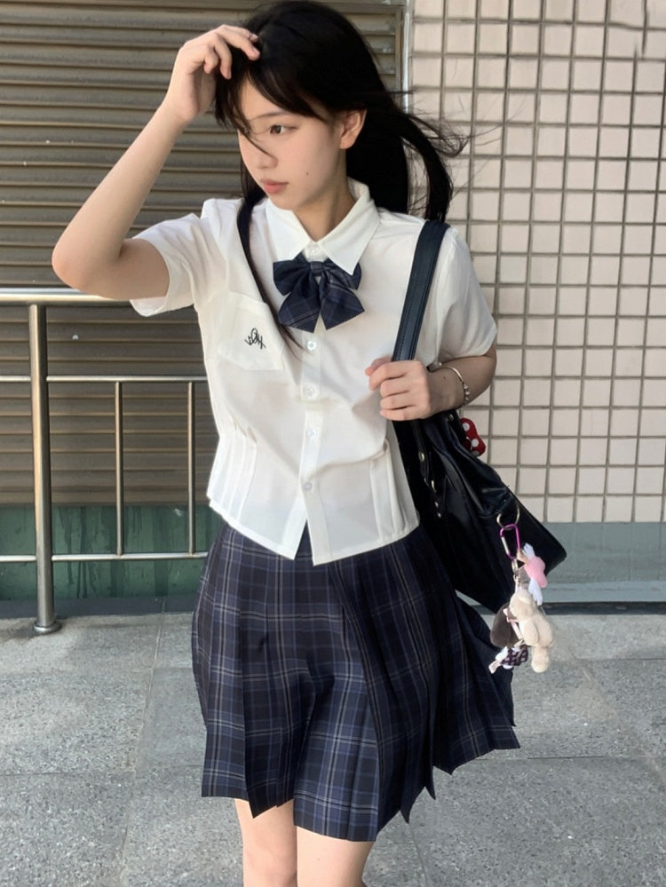 White Preppy Style Letter Embroidery JK Uniform Shirt