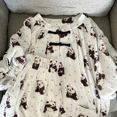 White Panda and Polka-dot Pattern Pajama Set