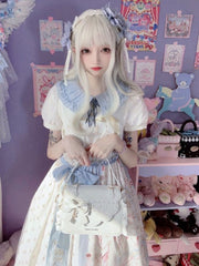 White Ruffle Trim Bowknot  Shoulder Bag