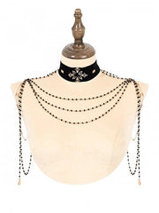 Black Velvet Choker with Gold Shoulder Bead Chain