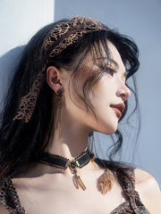 Steampunk Gear Design Feather Charms Ear Clips