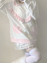 White & Pink Kitty Ear Sun Protection Hooded Jacket