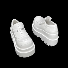 White Punk Platform Shoes with Cross Motif & Slip-in Fit Design