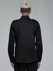 Men's Black Punk Personalized Skull Embroidery Shirt