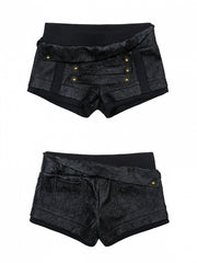 Black Punk Vinatge Textured PU Low-Rise Shorts with Triple Strap & Metal Studs