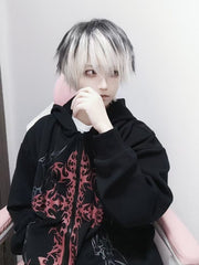 Gothic Thin/Thick Black Zip-Up Hoodie with Red Cross Print