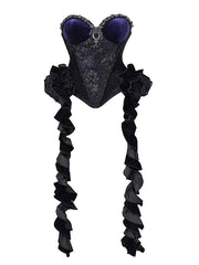 Romantic Goth Black and Purple Velvet Corset - Sparkling Rhinestones & Handcrafted Beading