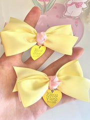 Yellow and Pink Sweet Heart Charm Bowknot Hairclip